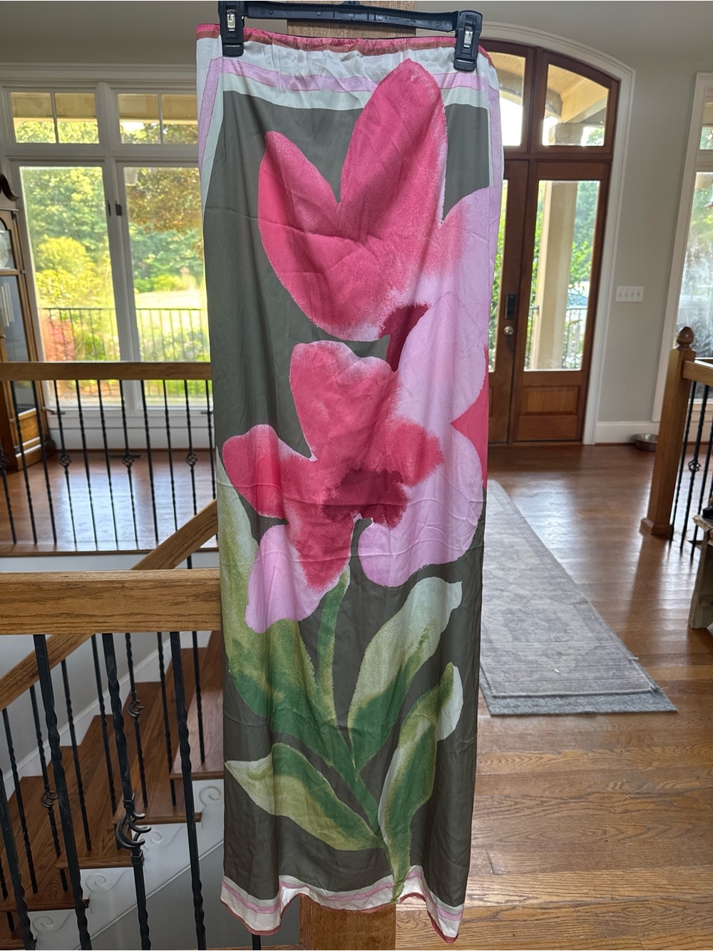 Amazon Strapless Floral Maxi Dress in Watercolor Pink and Olive Green - Picture 2 of 7